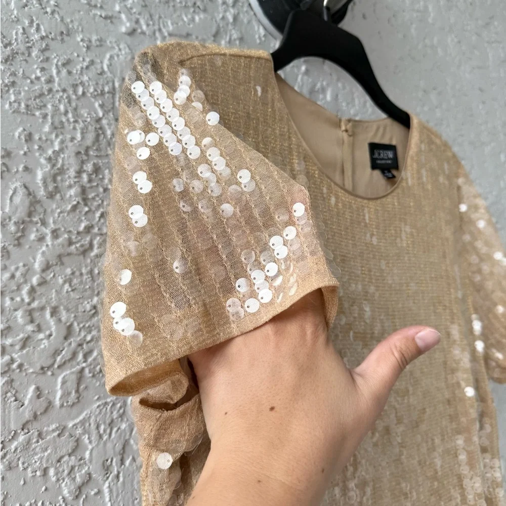 J. Crew Sequin short-sleeve slip dress in gold cream size 16